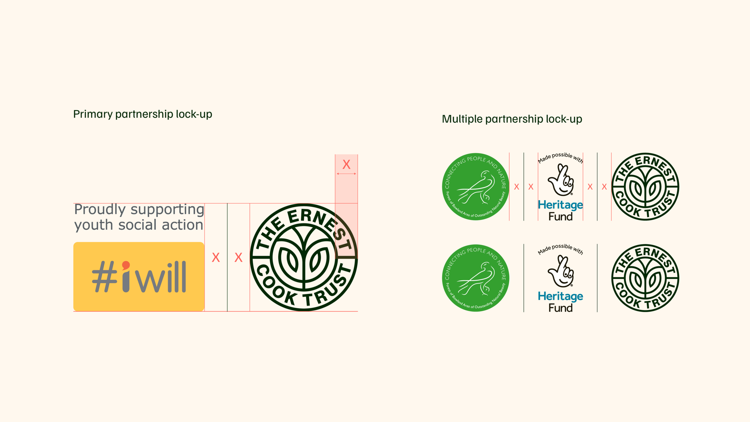 How the Ernest Cook Trust logo should work with partnership logos.